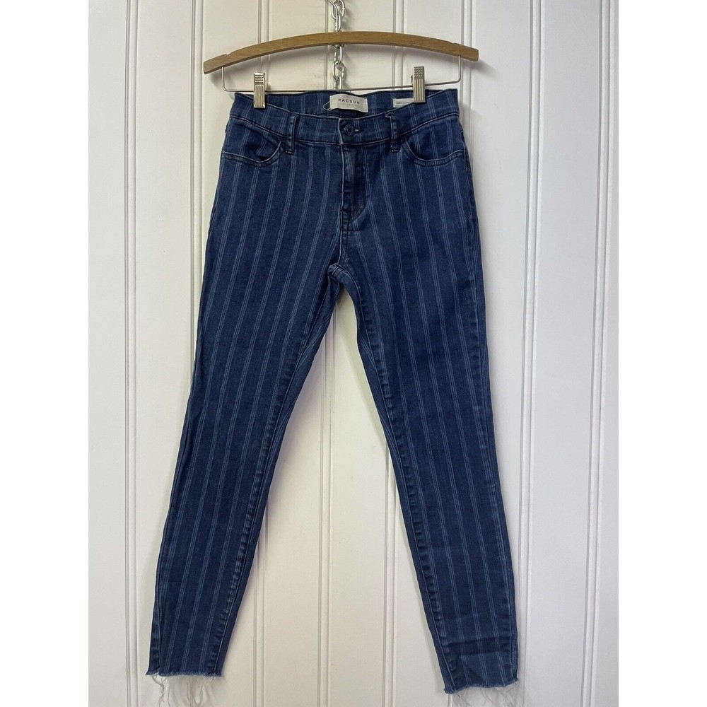 PacSun Fine Line Striped Raw Hem Ankle stretch‎ Jegging Jeans Size 25
